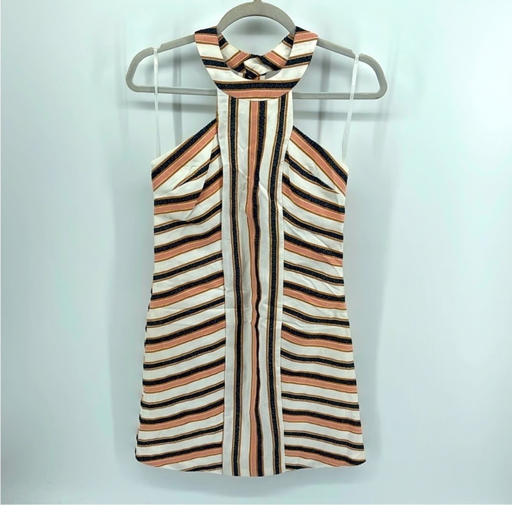 Anthropologie Hutch Orange Blue Striped High Neck Dress medium  Stripe